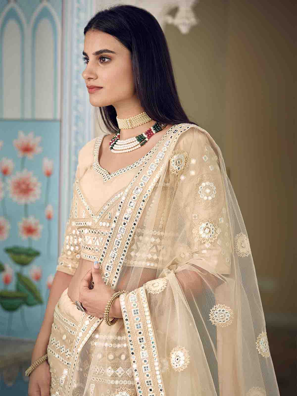 Odette Women Beige Stunning Semi Stitched Lehenga With Unstitched Blouse