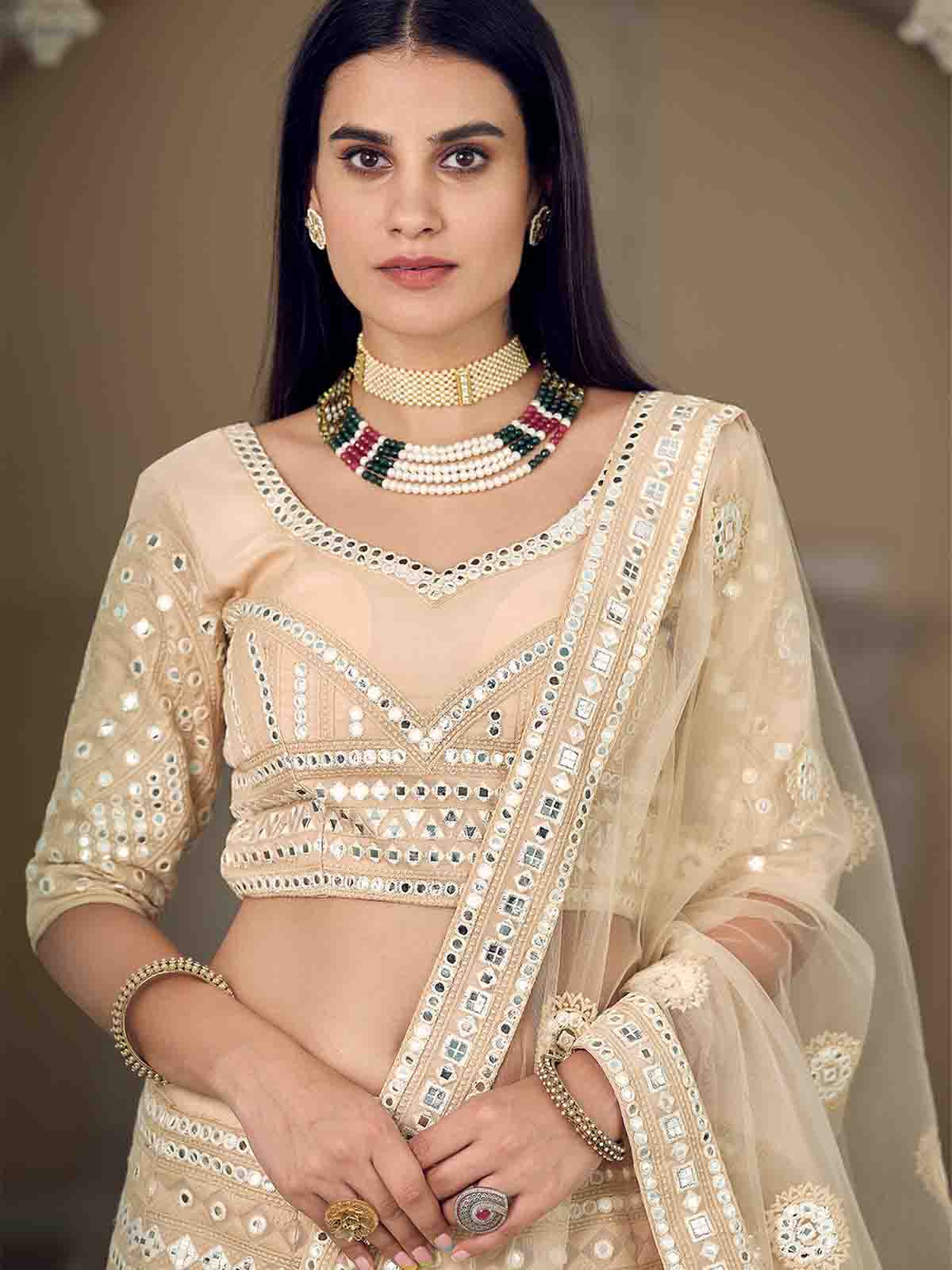 Odette Women Beige Stunning Semi Stitched Lehenga With Unstitched Blouse