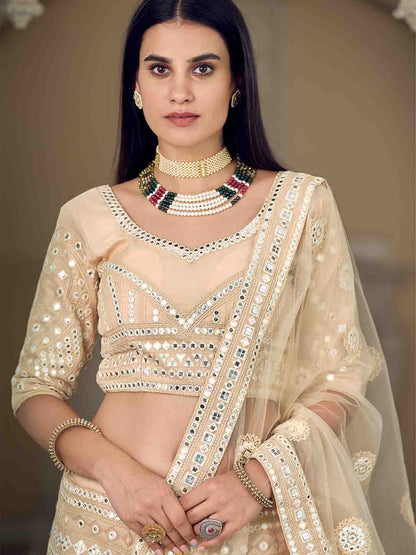 Odette Women Beige Stunning Semi Stitched Lehenga With Unstitched Blouse