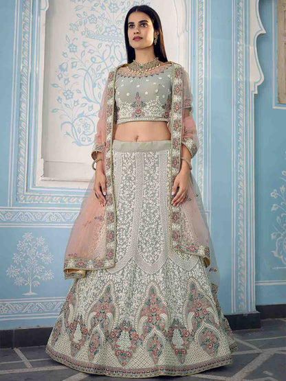 Odette Women Grey Designer Semi Stitched Lehenga With Unstitched Blouse