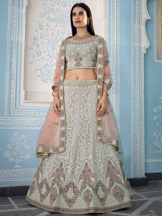 Odette Women Grey Designer Semi Stitched Lehenga With Unstitched Blouse