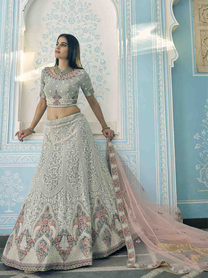 Odette Women Grey Designer Semi Stitched Lehenga With Unstitched Blouse