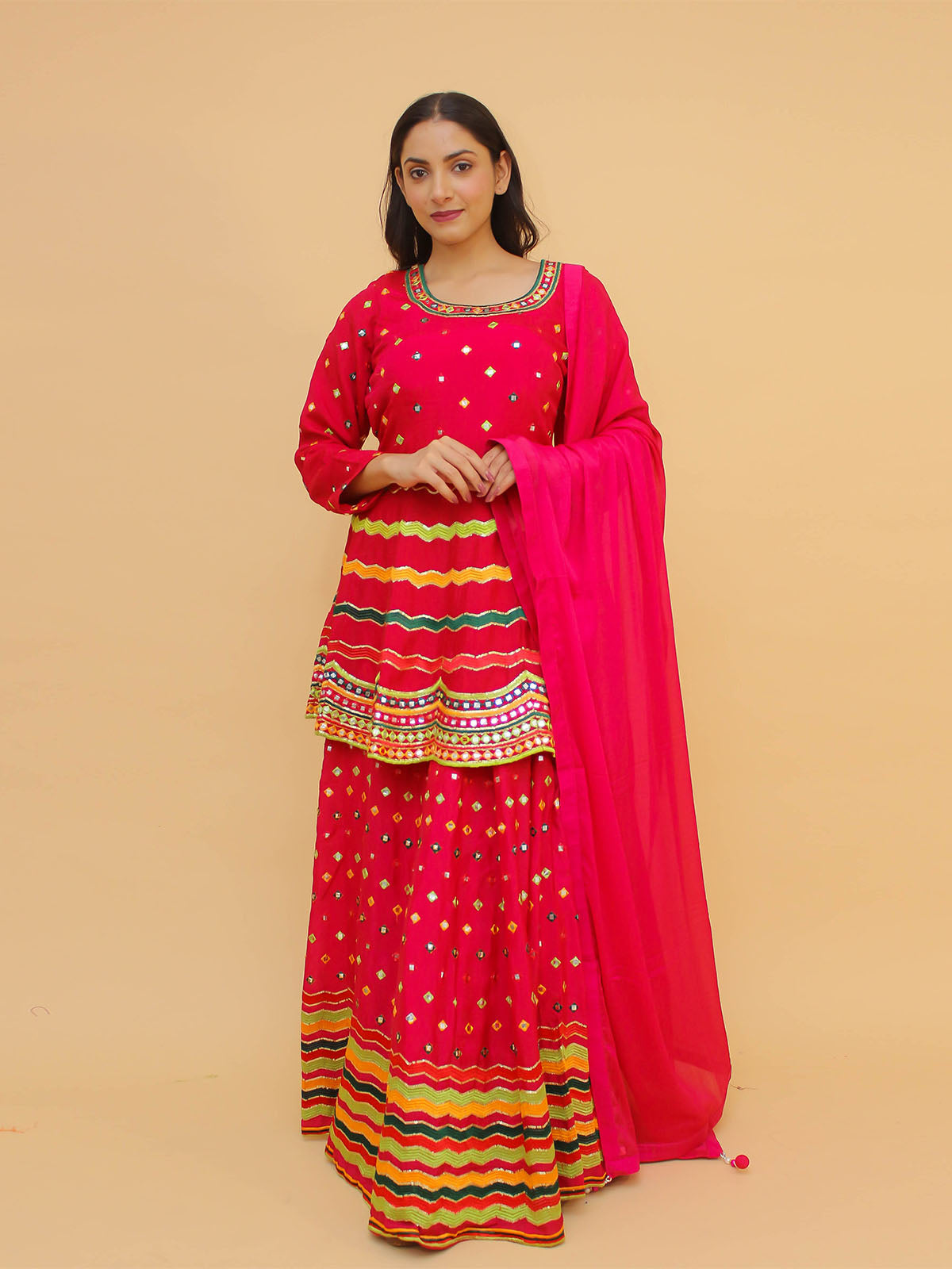 Odette Pink Embroidered Art Silk Stitched Lehenga With Blouse For Women