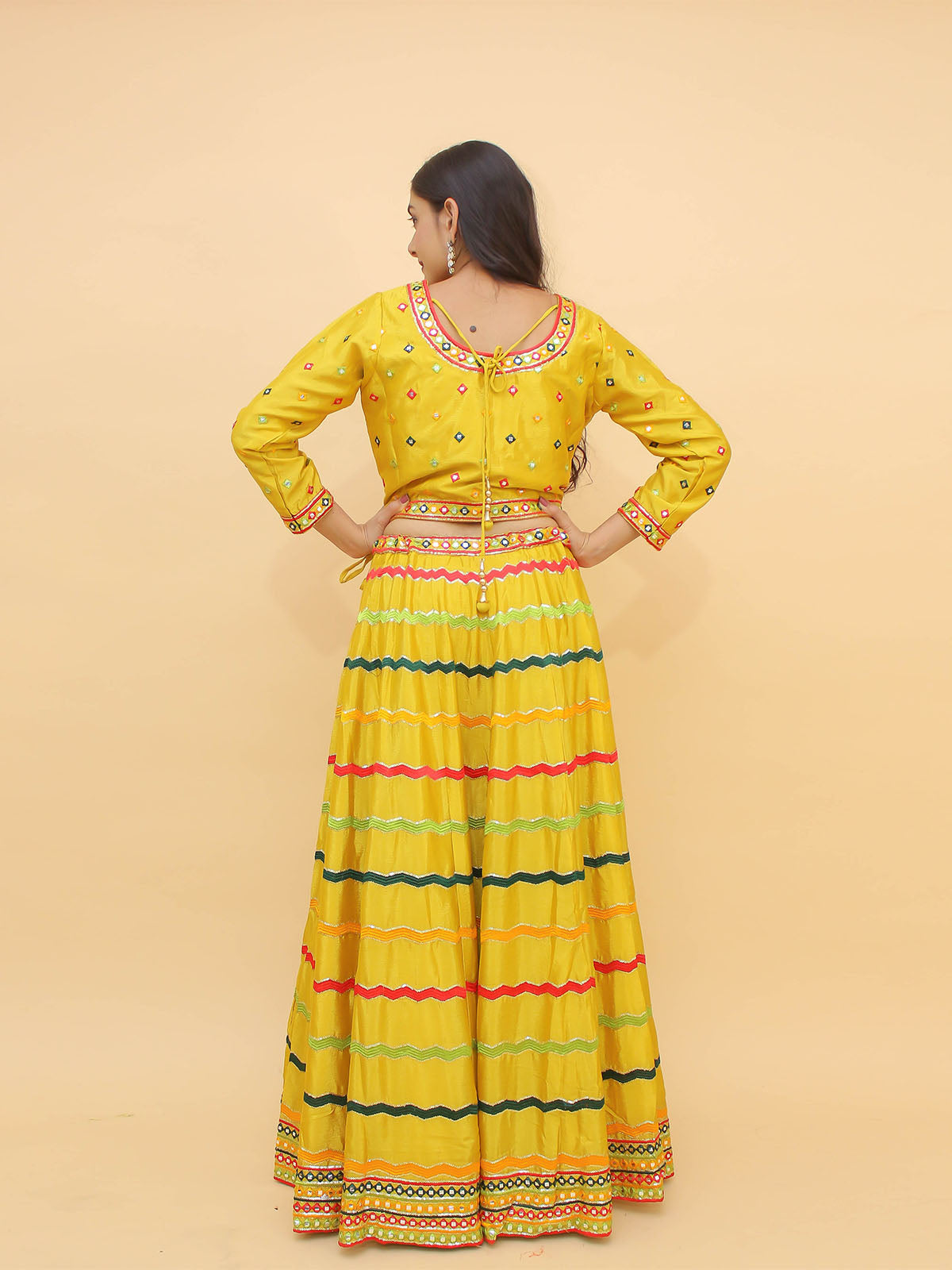 Odette Yellow Embroidered Chinon Stitched Lehenga With Blouse For Women