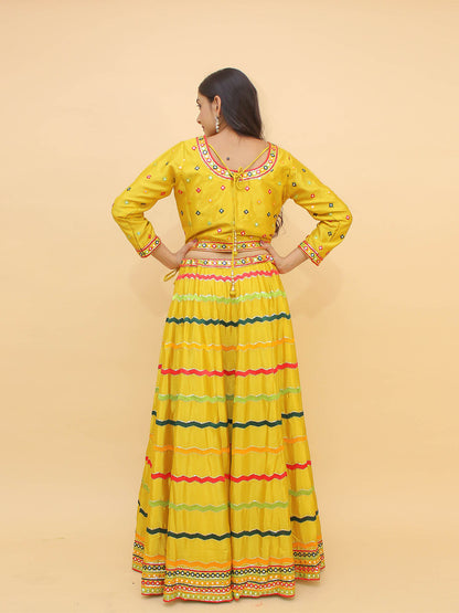 Odette Yellow Embroidered Chinon Stitched Lehenga With Blouse For Women