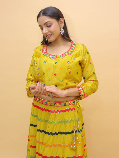 Odette Yellow Embroidered Chinon Stitched Lehenga With Blouse For Women