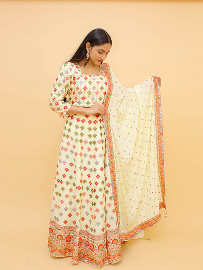 Odette Off White Embroidered Chinon Stitched Lehenga With Blouse For Women