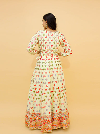 Odette Off White Embroidered Chinon Stitched Lehenga With Blouse For Women