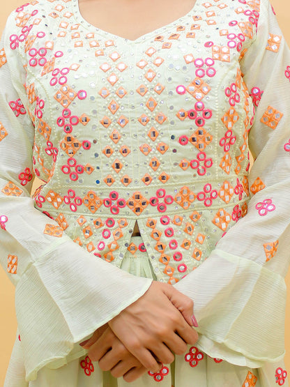 Odette Off White Embroidered Chinon Stitched Lehenga With Blouse For Women