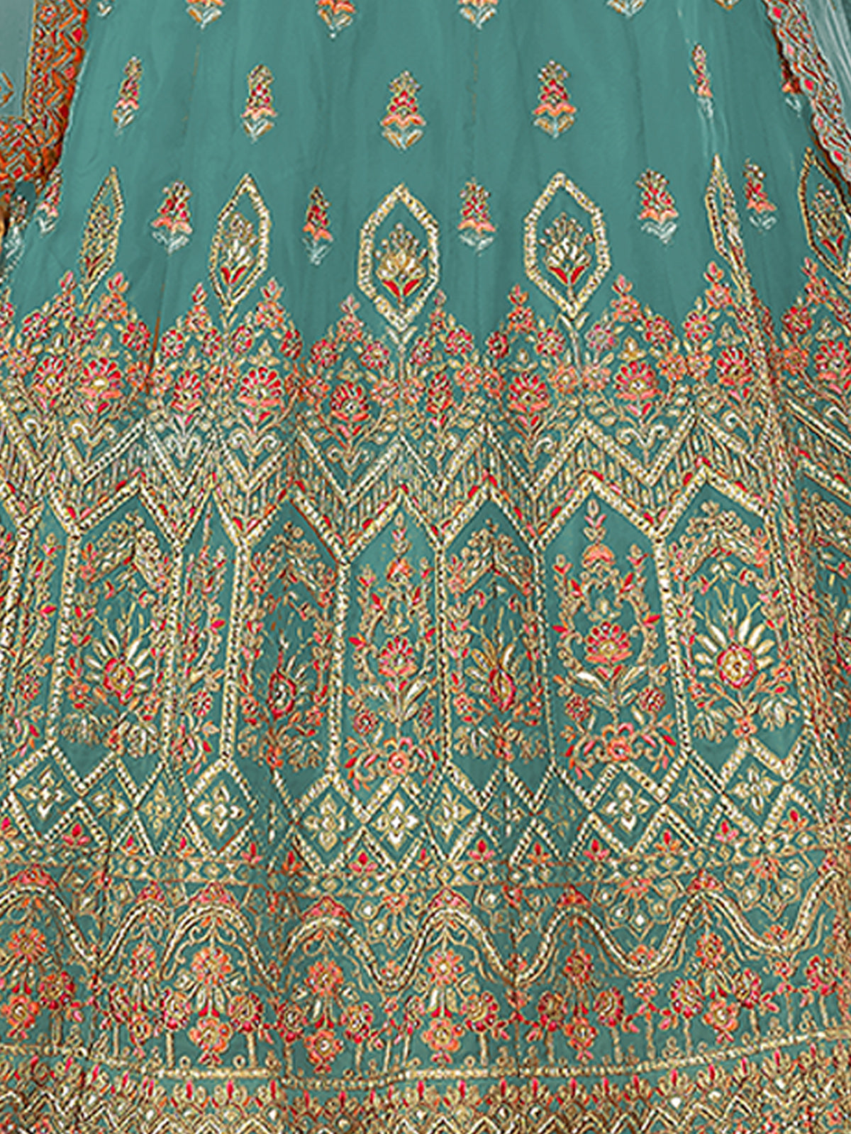 Odette Women Light Blue Embroidered Organza Semi Stitched Lehenga With Unstitched Blouse