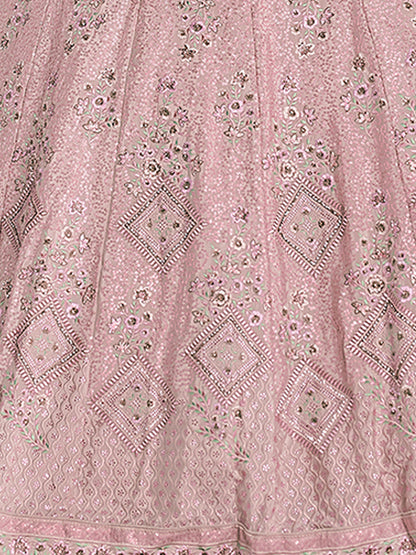 Odette Women Pink Embroidered Semi Stitched Lehenga With Unstitched Blouse