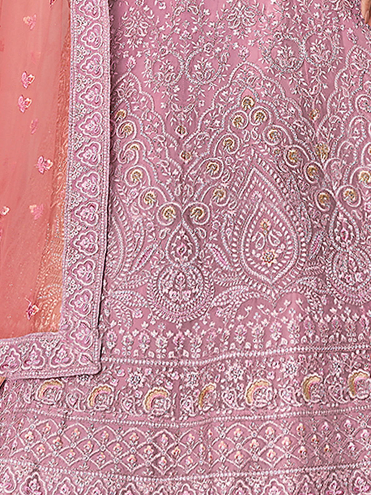 Odette Women Pink Embroidered Organza Semi Stitched Lehenga With Unstitched Blouse