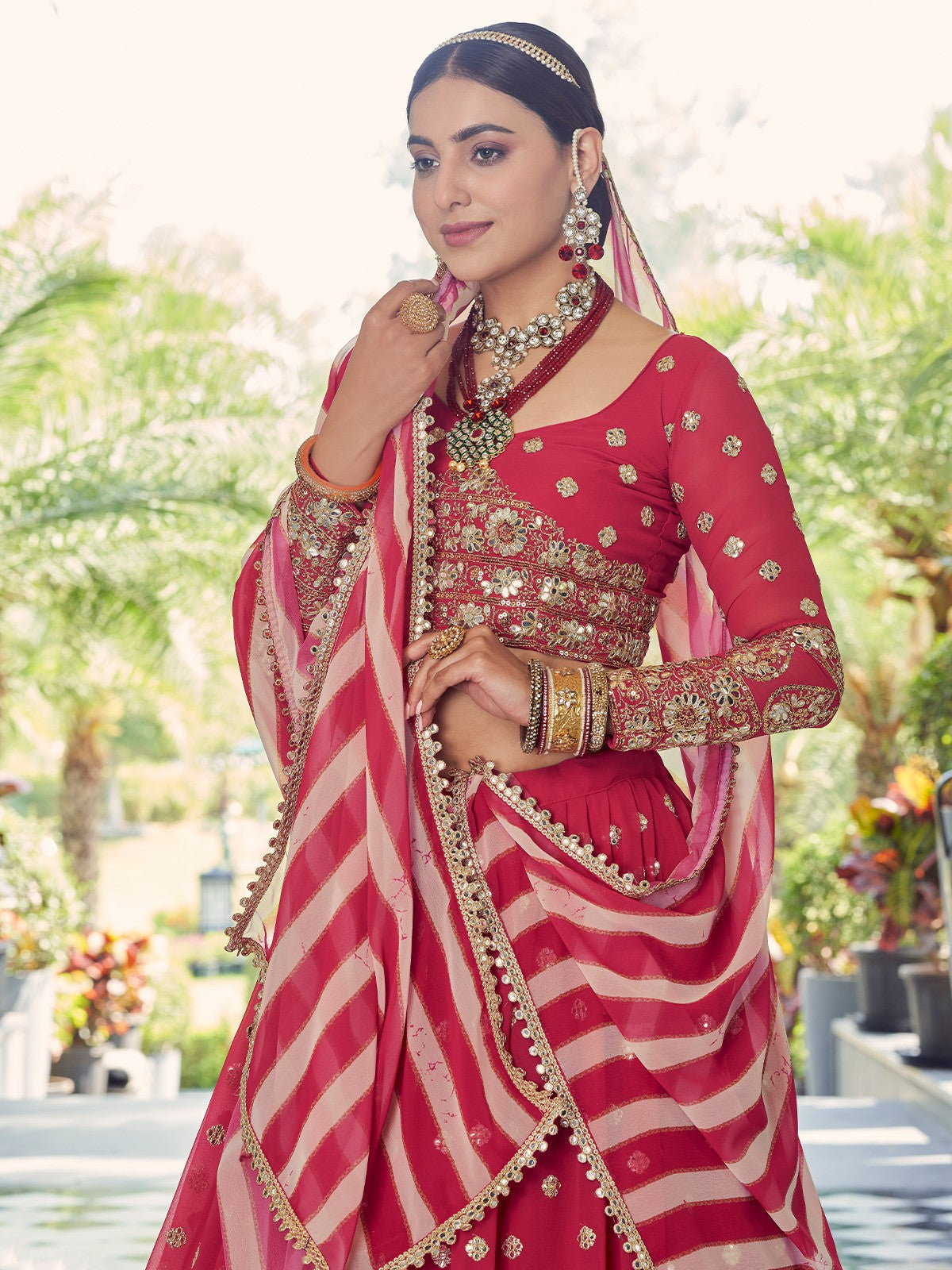 Odette Women Festive Designer Magenta Semi Stitched Lehenga With Unstitched Blouse