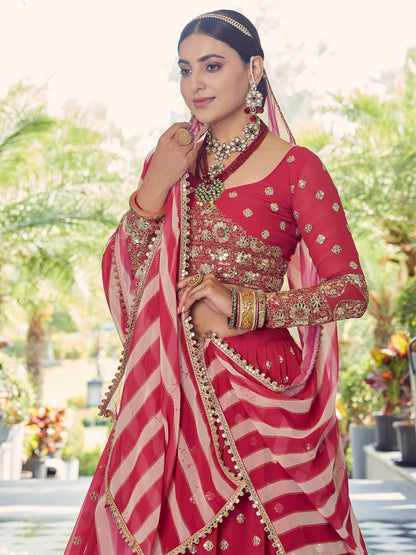 Odette Women Festive Designer Magenta Semi Stitched Lehenga With Unstitched Blouse