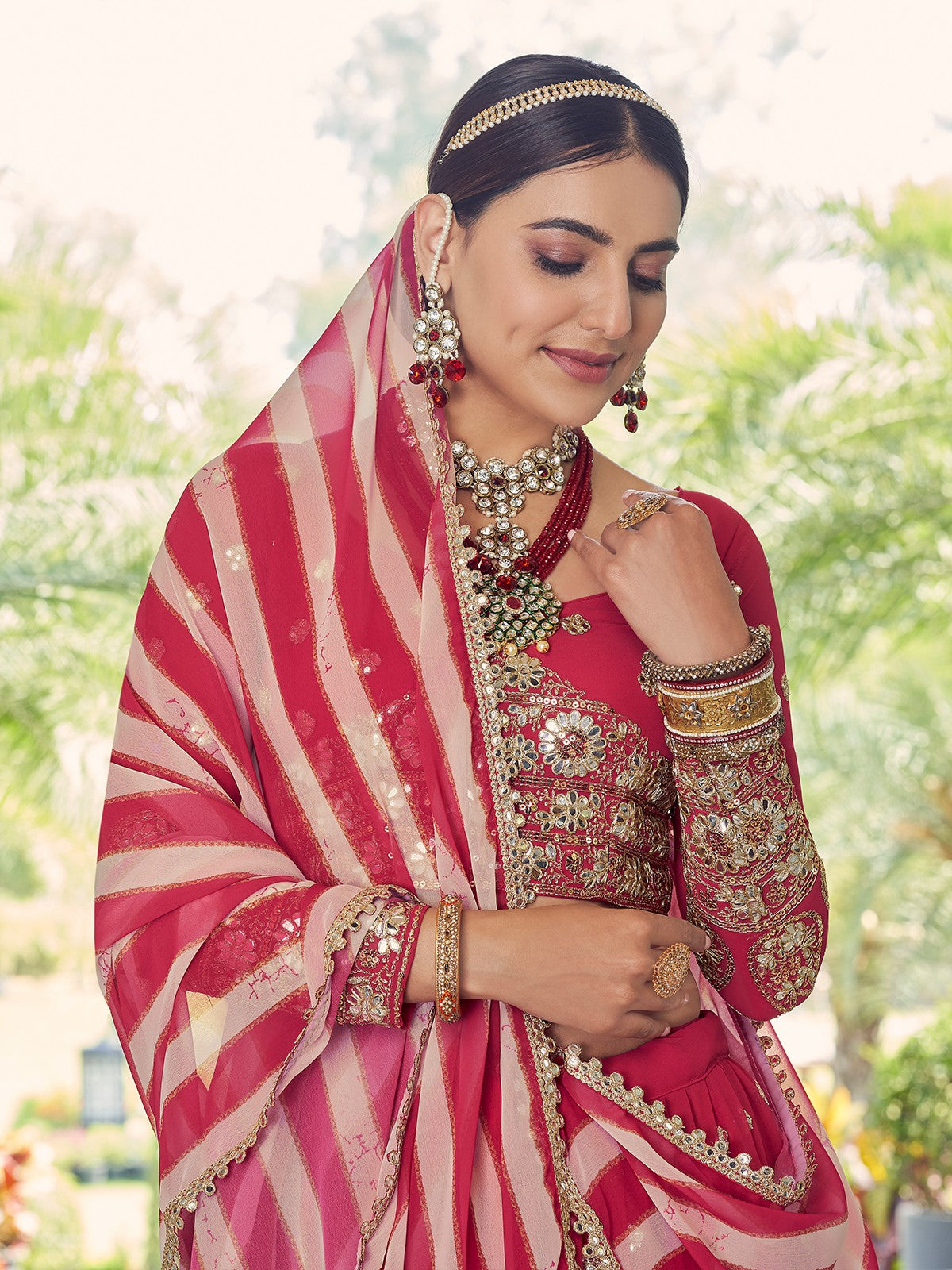 Odette Women Festive Designer Magenta Semi Stitched Lehenga With Unstitched Blouse