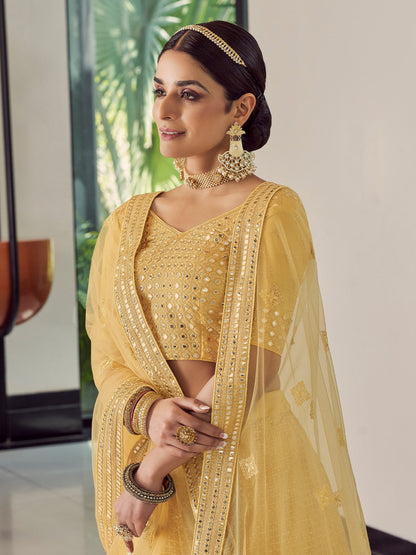 Odette Women Beige Classic Semi Stitched Lehenga With Unstitched Blouse