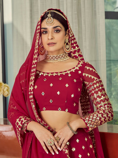 Odette Women Red Elegant  Semi Stitched Lehenga With  Unstitched Blouse