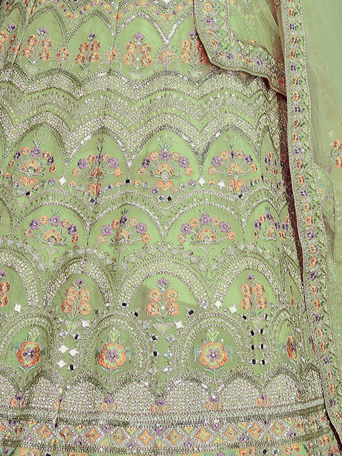 Odette Women Green Embroidered Organza Semi Stitched Lehenga With Unstitched Blouse