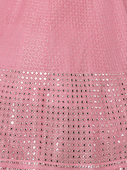 Odette Women Pink Embroidered Georgette Semi Stitched Lehenga With Unstitched Blouse