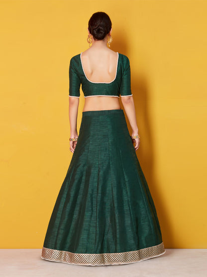 Odette Green Embellished Art Silk Semi Stitched Lehenga With Blouse For Women