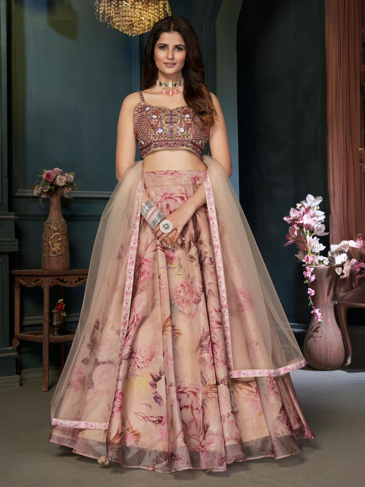 Odette Multicolor Organza Printed Stitched Lehenga With Blouse For Women