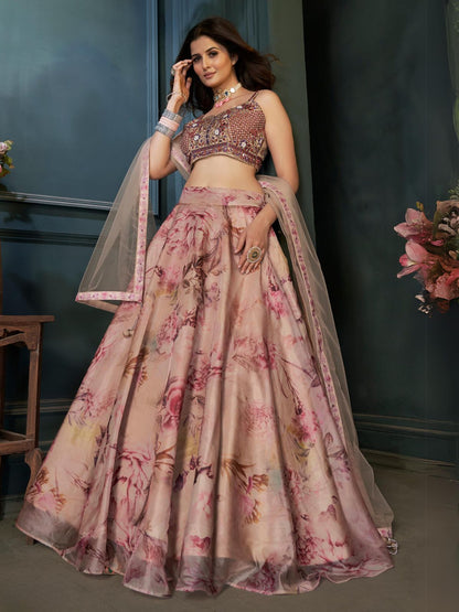 Odette Multicolor Organza Printed Stitched Lehenga With Blouse For Women