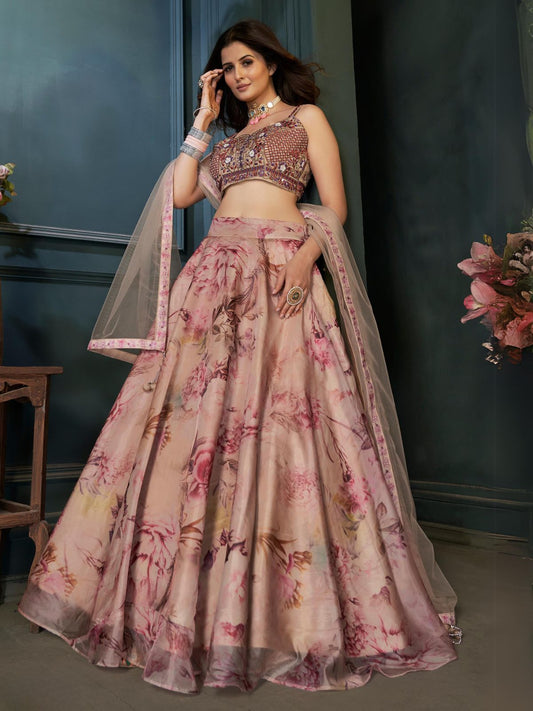 Odette Multicolor Organza Printed Stitched Lehenga With Blouse For Women