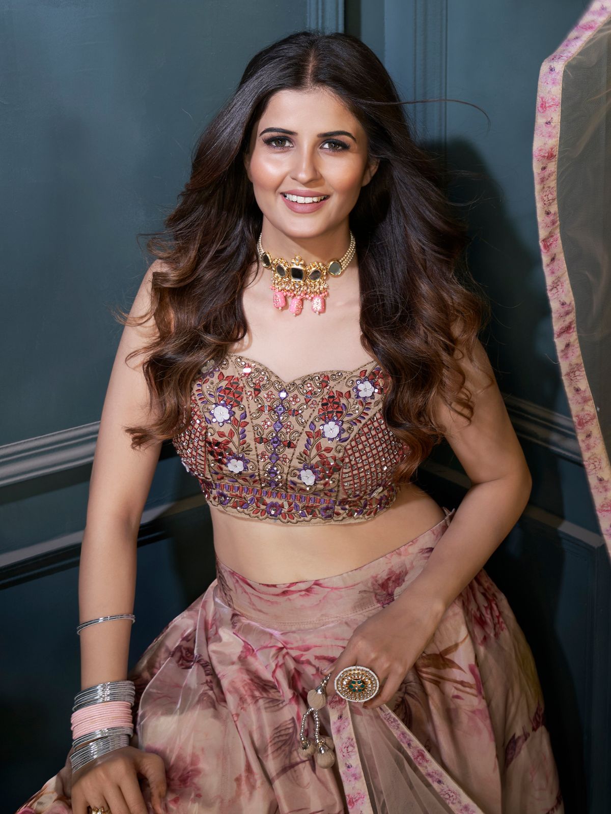 Odette Multicolor Organza Printed Stitched Lehenga With Blouse For Women