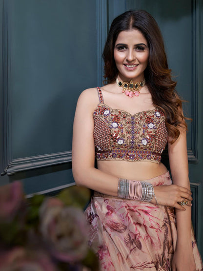 Odette Multicolor Organza Printed Stitched Lehenga With Blouse For Women