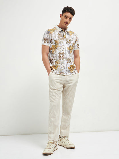 Beige Printed Polo T Shirt