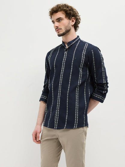 Dark Blue Stripes Casual Shirt