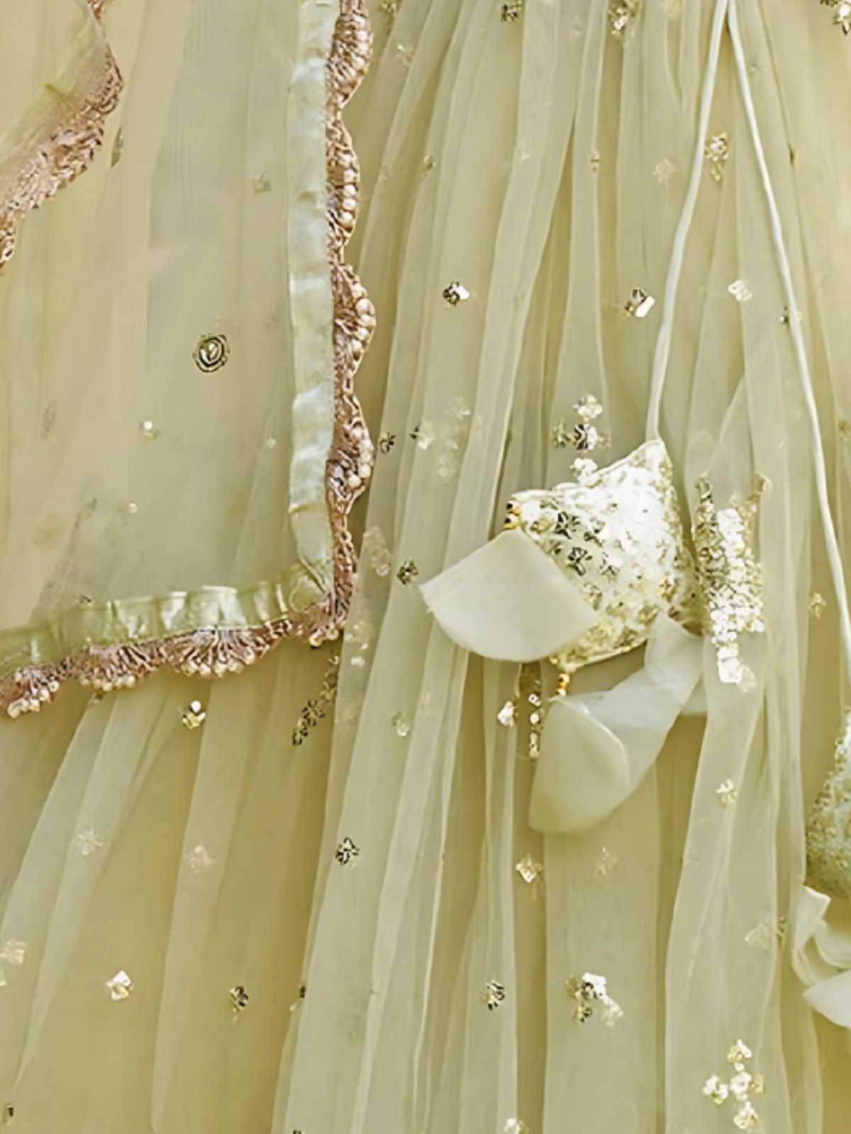 Odette Pista Green Net Embellished Semi-Stitched Lehenga For Women