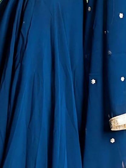 Odette Blue Georgette Embroidered Semi-Stitched lehenga For Women