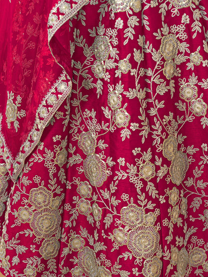 Odette Pink Embroidered Art Silk Semi Stitched Lehenga With Unstitched Blouse For Women