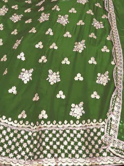 Odette Green Embroidered Organza Semi Stitched Lehenga With Unstitched Blouse For Women