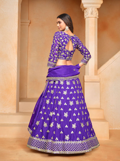 Odette Purple Embroidered Organza Semi Stitched Lehenga With Unstitched Blouse For Women