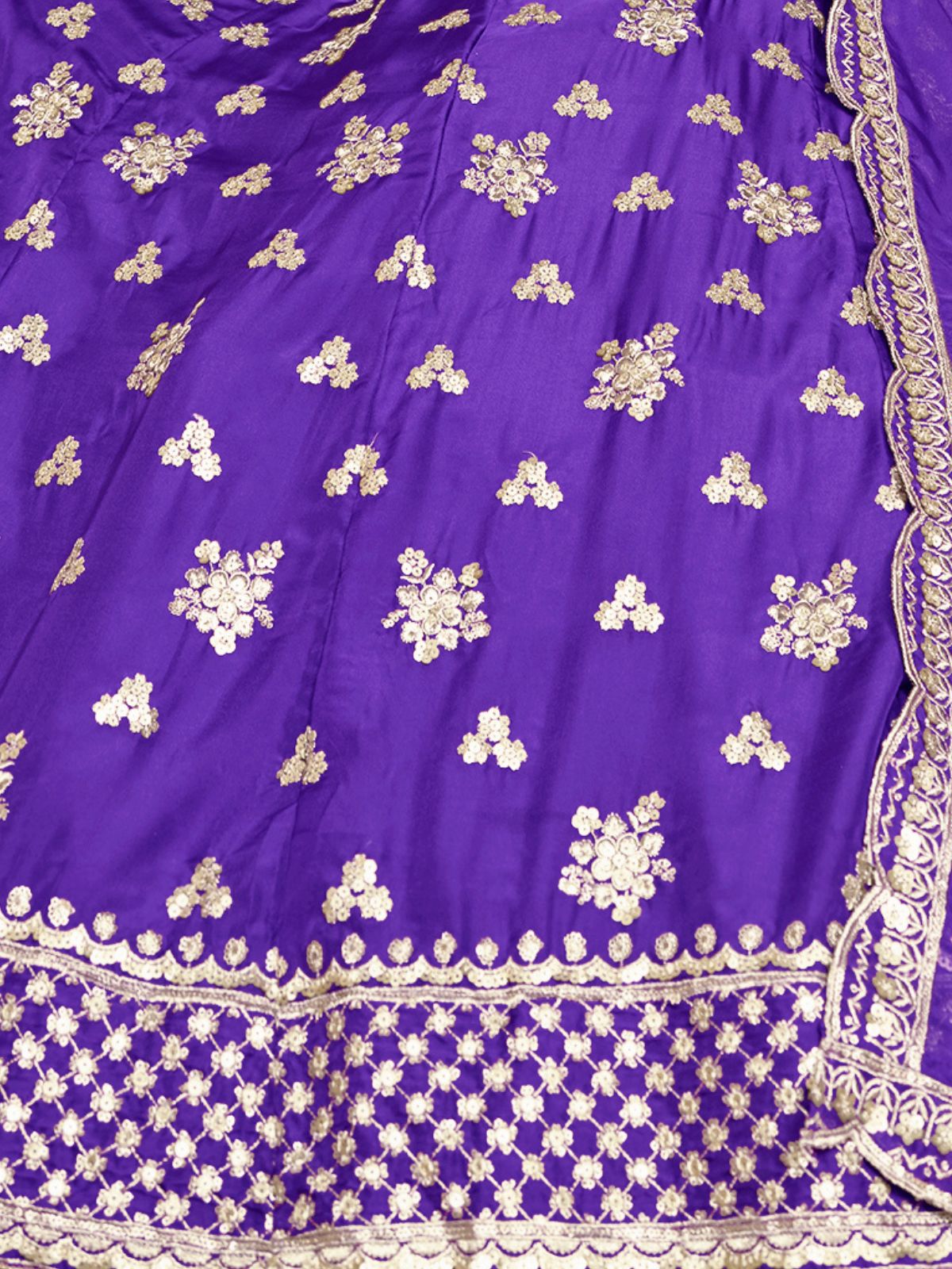Odette Purple Embroidered Organza Semi Stitched Lehenga With Unstitched Blouse For Women