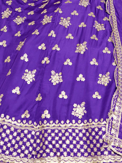 Odette Purple Embroidered Organza Semi Stitched Lehenga With Unstitched Blouse For Women
