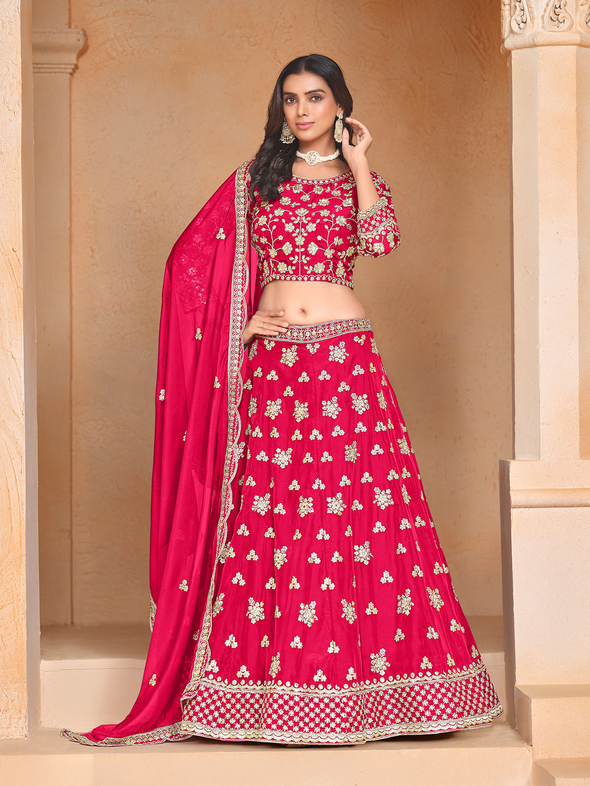 Odette Pink Embroidered Organza Semi Stitched Lehenga With Unstitched Blouse For Women