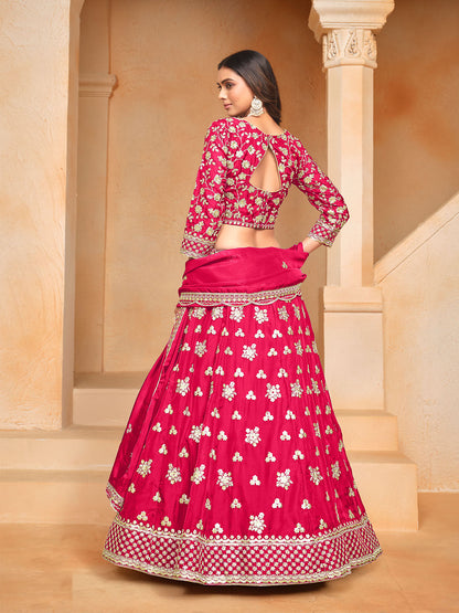 Odette Pink Embroidered Organza Semi Stitched Lehenga With Unstitched Blouse For Women
