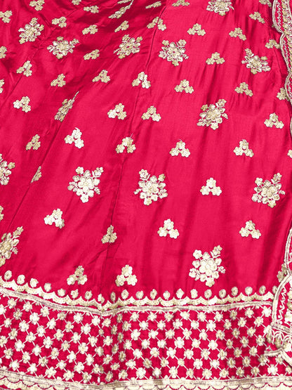 Odette Pink Embroidered Organza Semi Stitched Lehenga With Unstitched Blouse For Women
