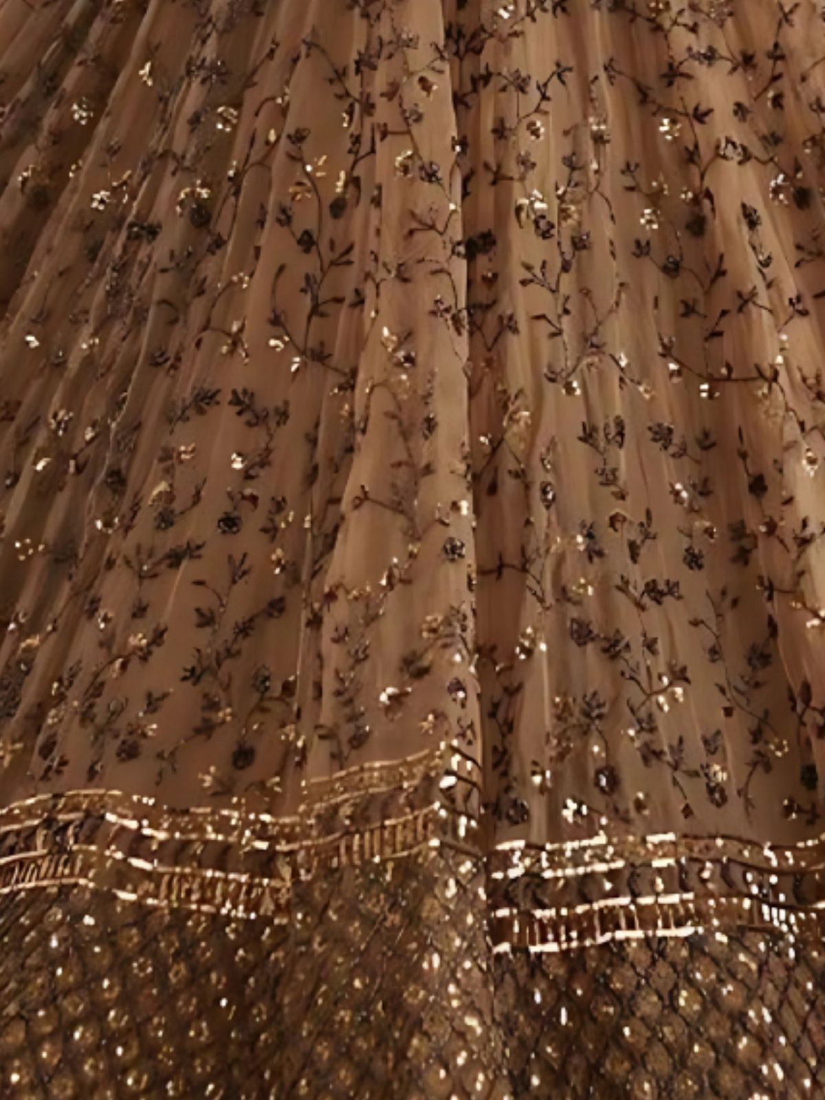 Odette Brown Net Embroidered Semi-Stitched Lehenga For Women