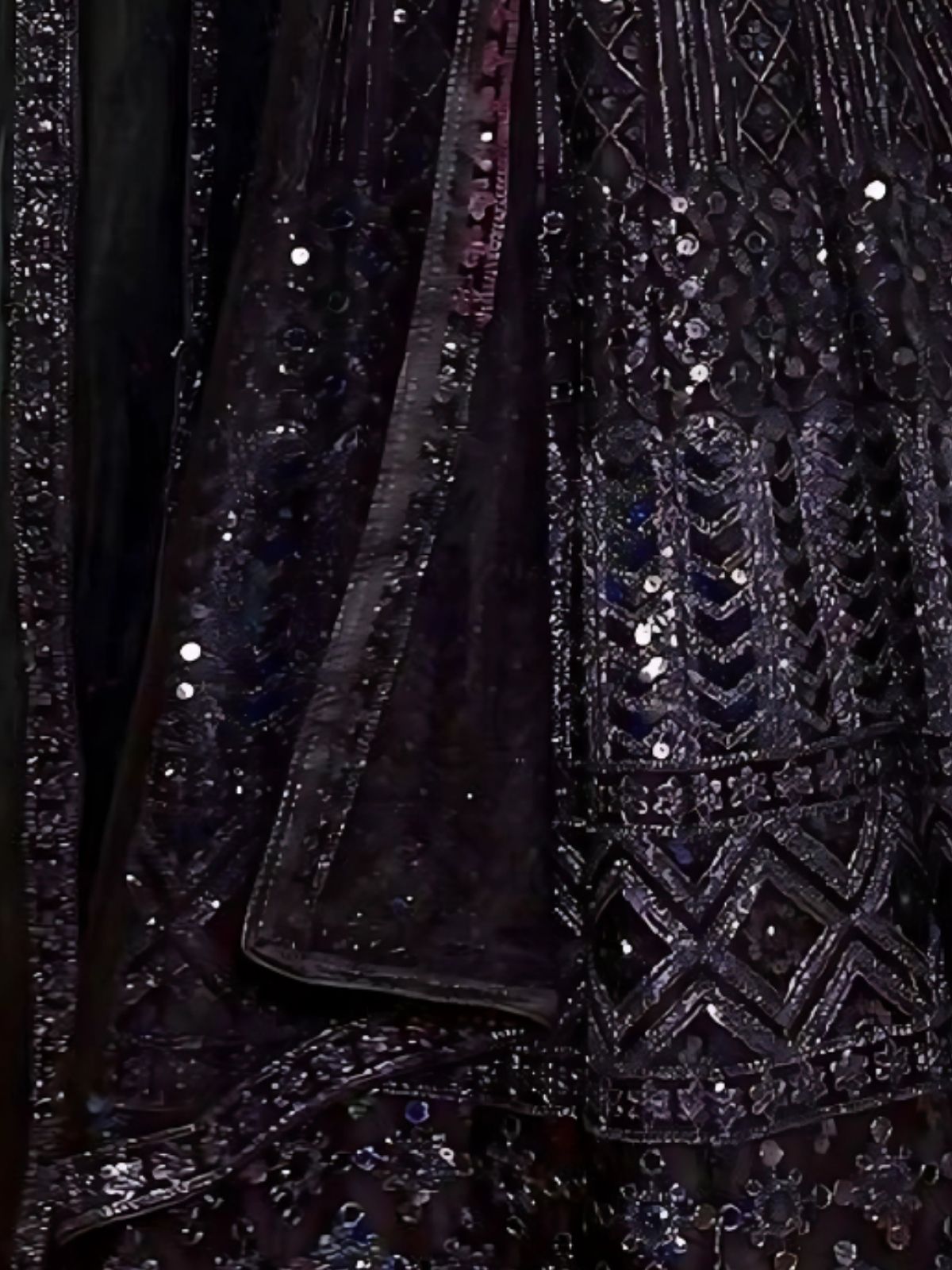 Odette Black Net Embroidered Semi-Stitched Lehenga For Women