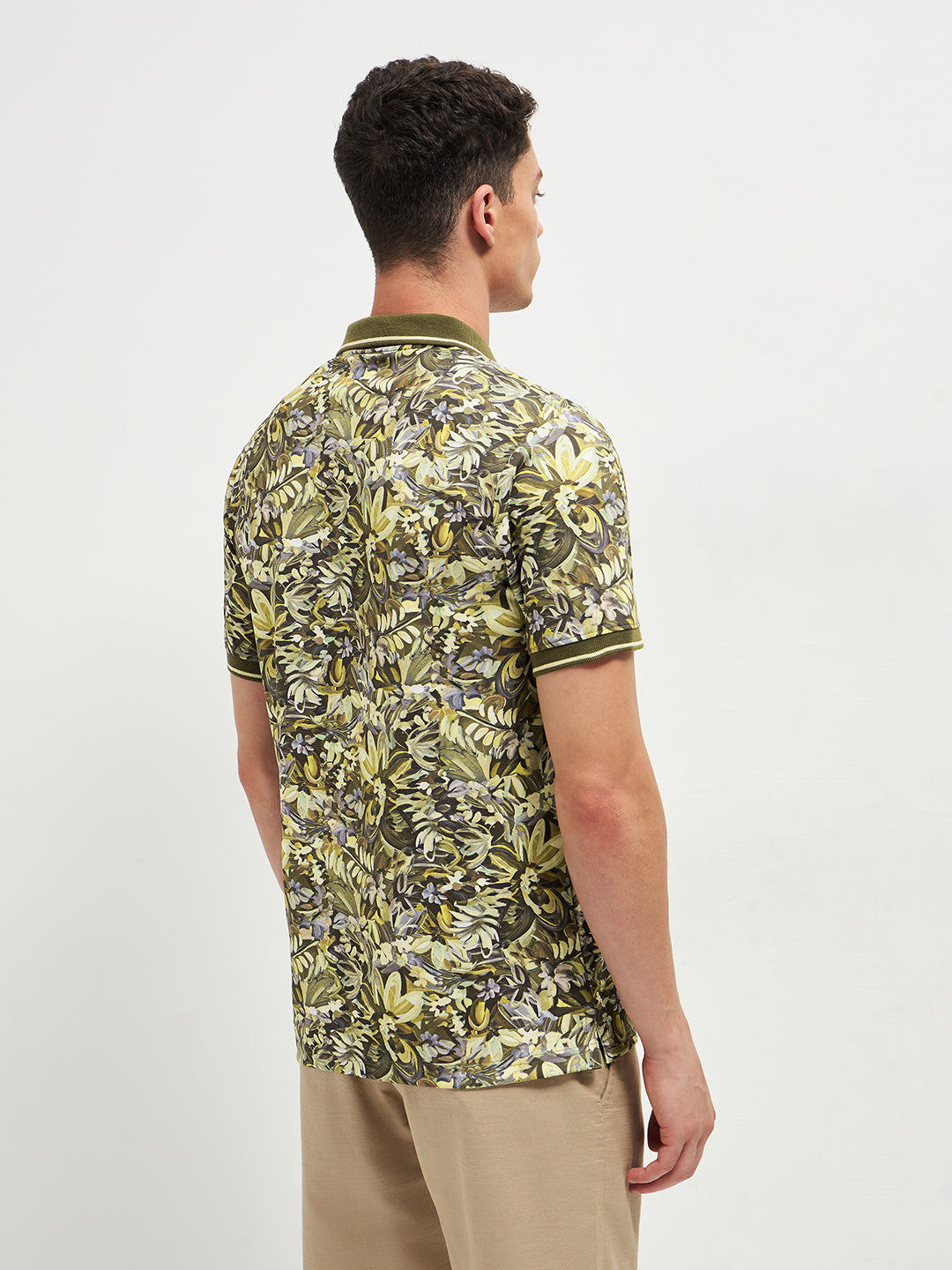 Green Printed Polo T Shirt