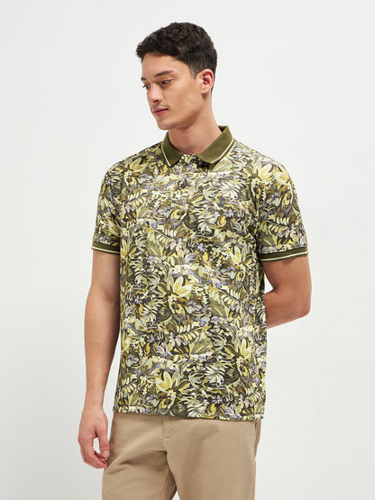 Green Printed Polo T Shirt