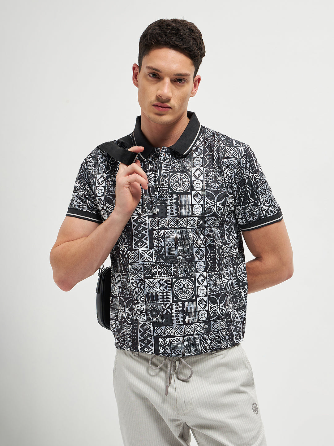 Black Printed Polo T Shirt