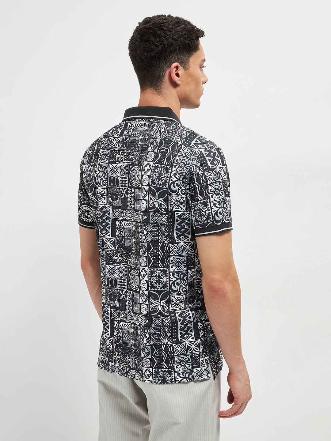 Black Printed Polo T Shirt