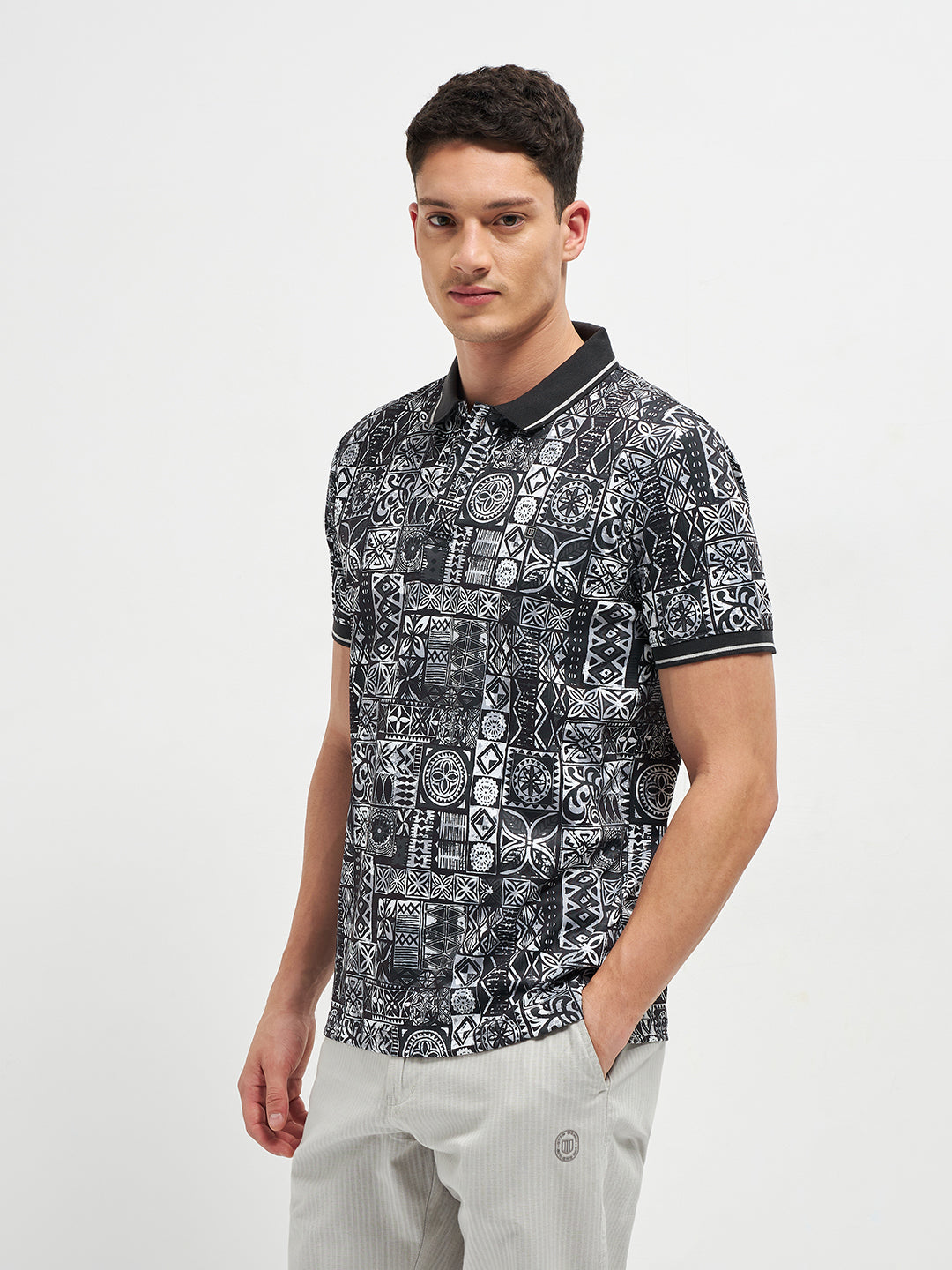 Black Printed Polo T Shirt
