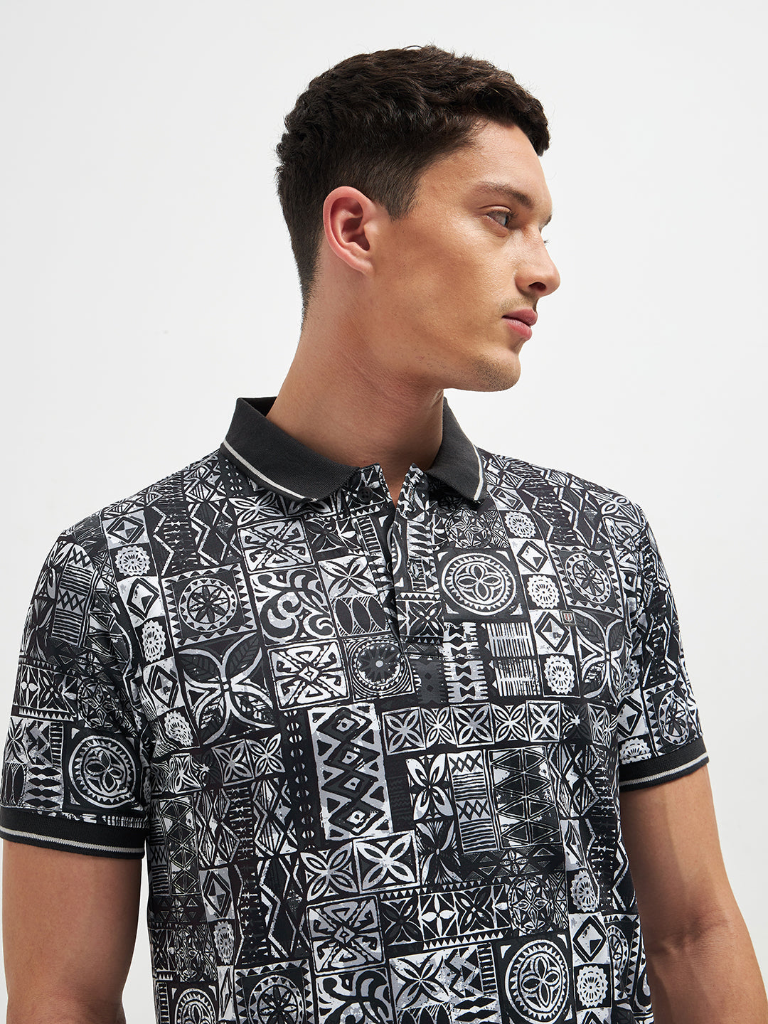Black Printed Polo T Shirt