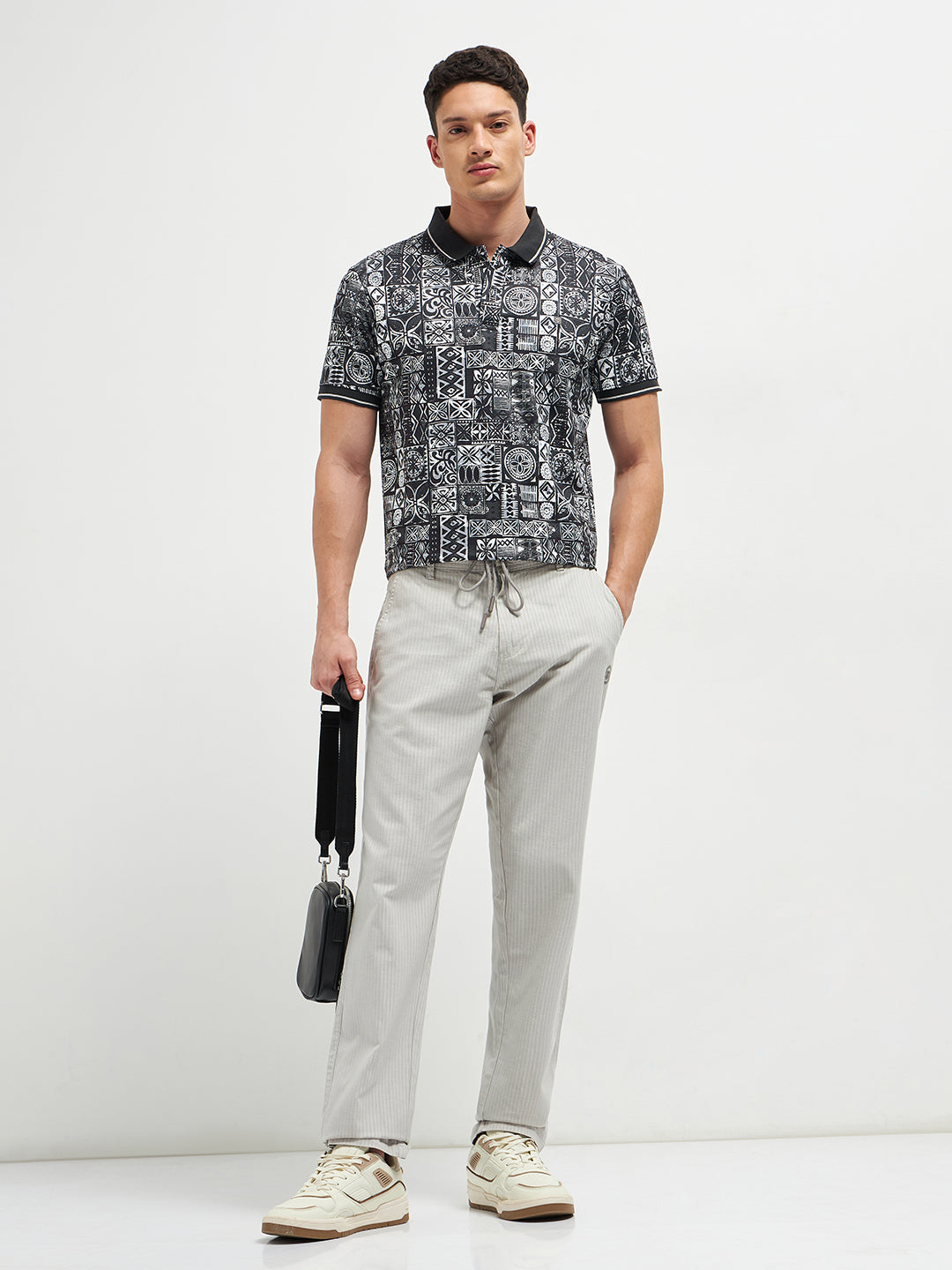 Black Printed Polo T Shirt